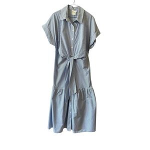 FINLEY STRIPED TIE WAIST COTTON BLEND MIDI SHIRTDRESS COASTAL NAUTICAL A LINE LG